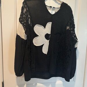 DAVI & DANI Black and White Crochet 2 piece set